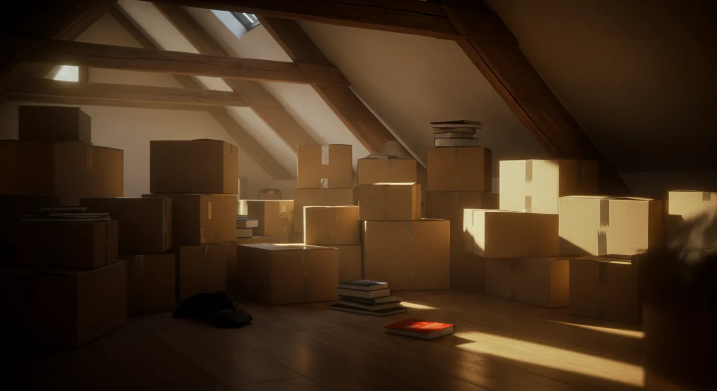 Living room filled with moving boxes