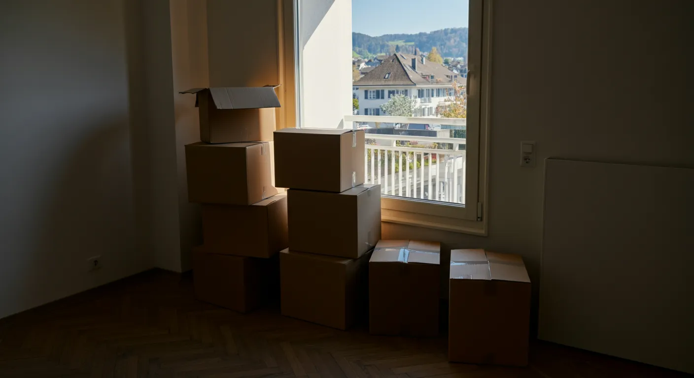 Moving boxes next to large window