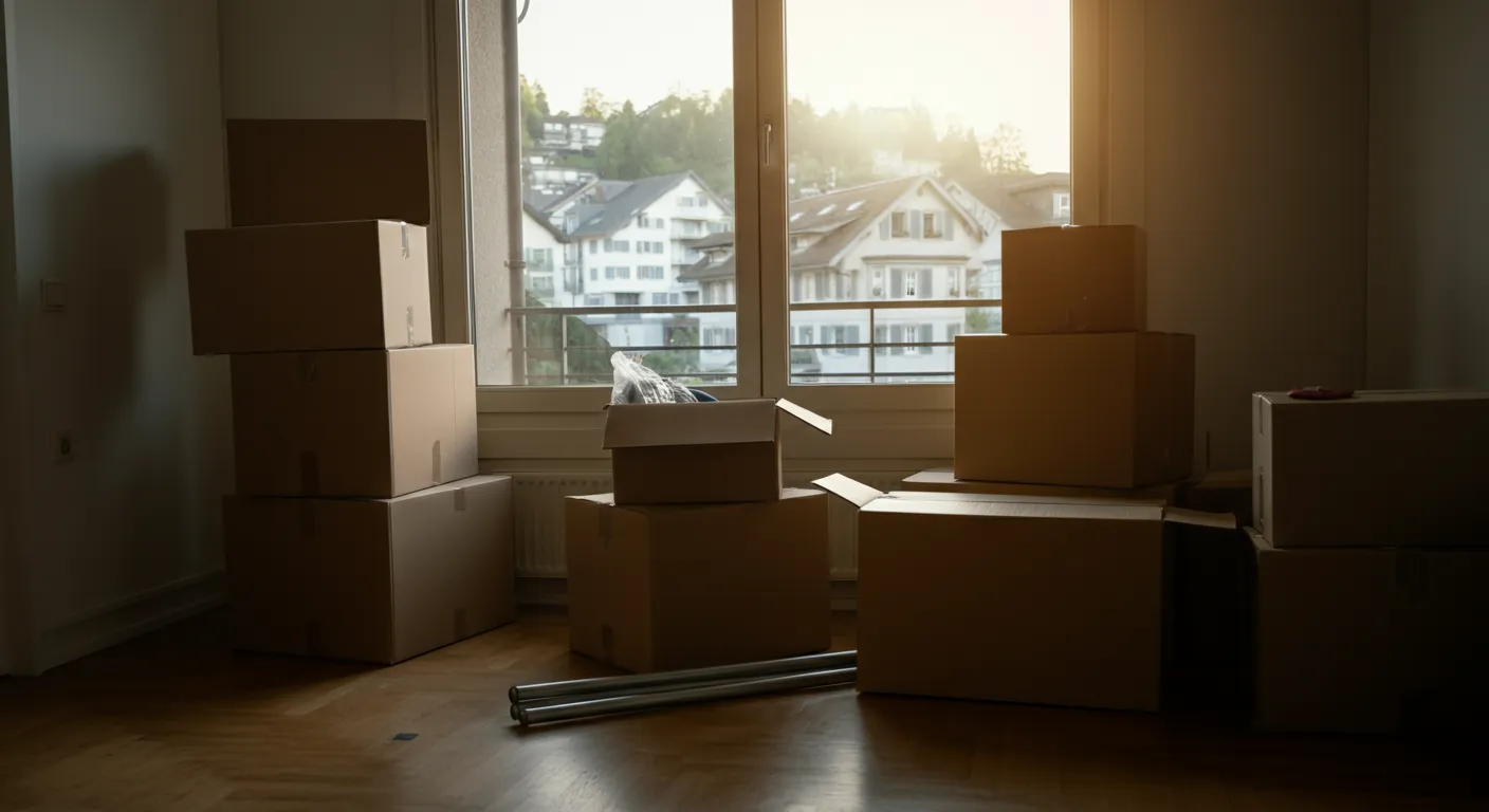 Moving boxes next to large window