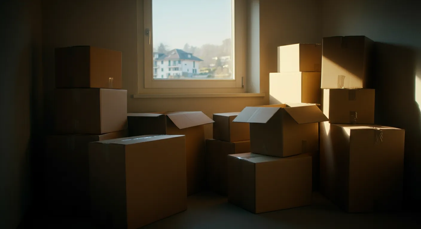 Moving boxes next to large window