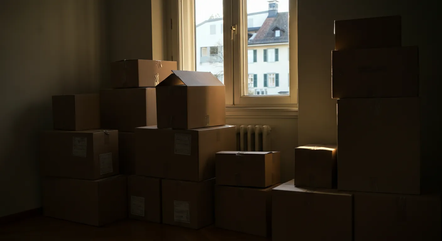 Moving boxes next to large window