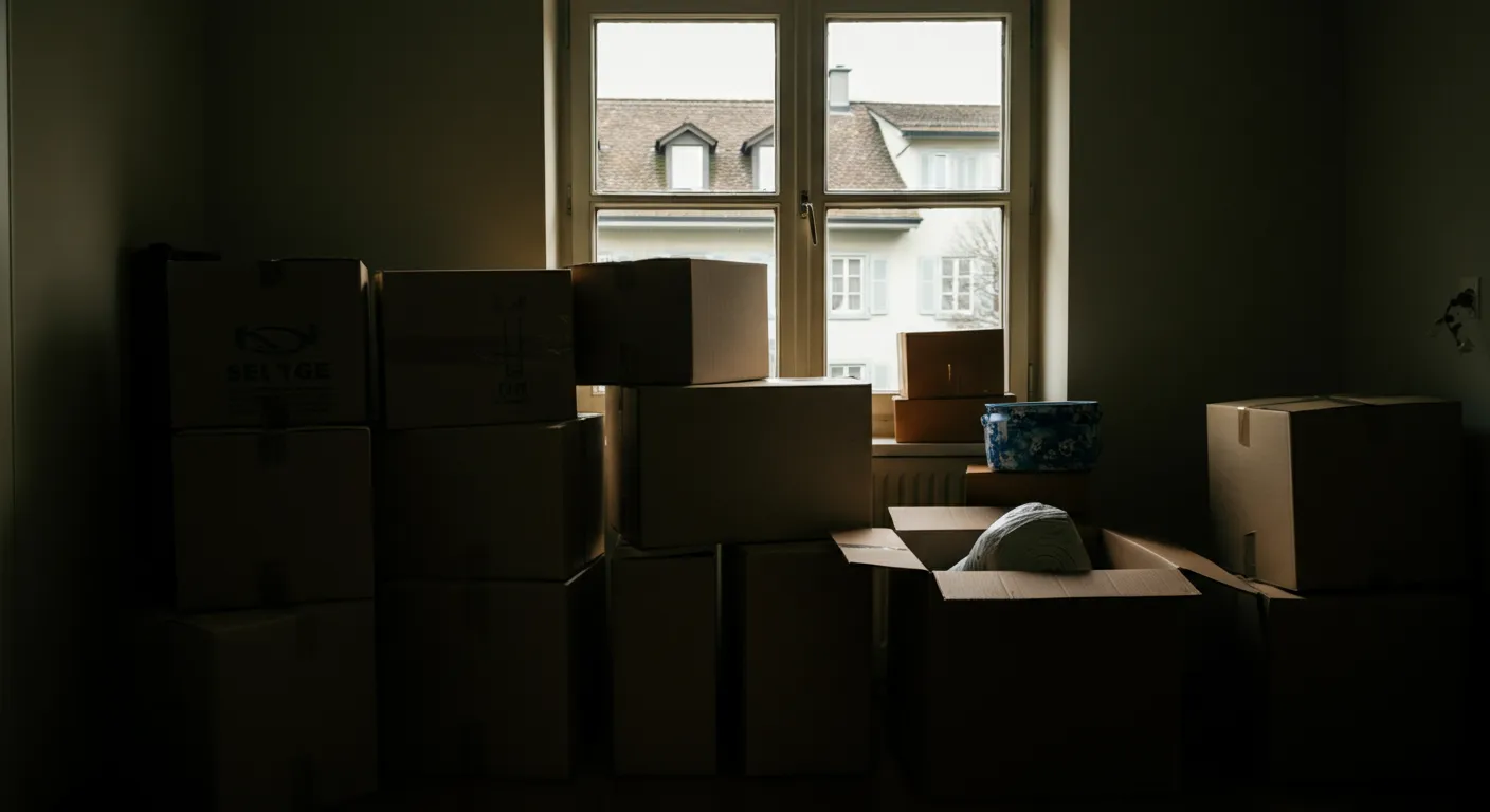 Moving boxes next to large window