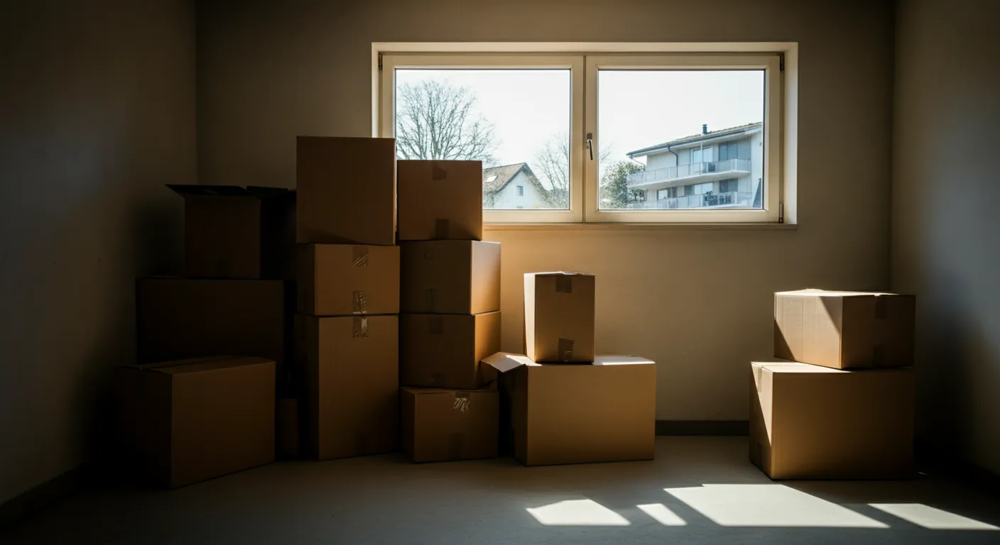 Moving boxes next to large window