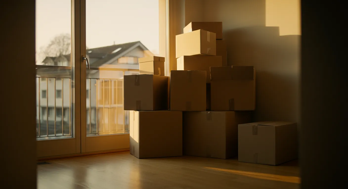 Moving boxes next to large window