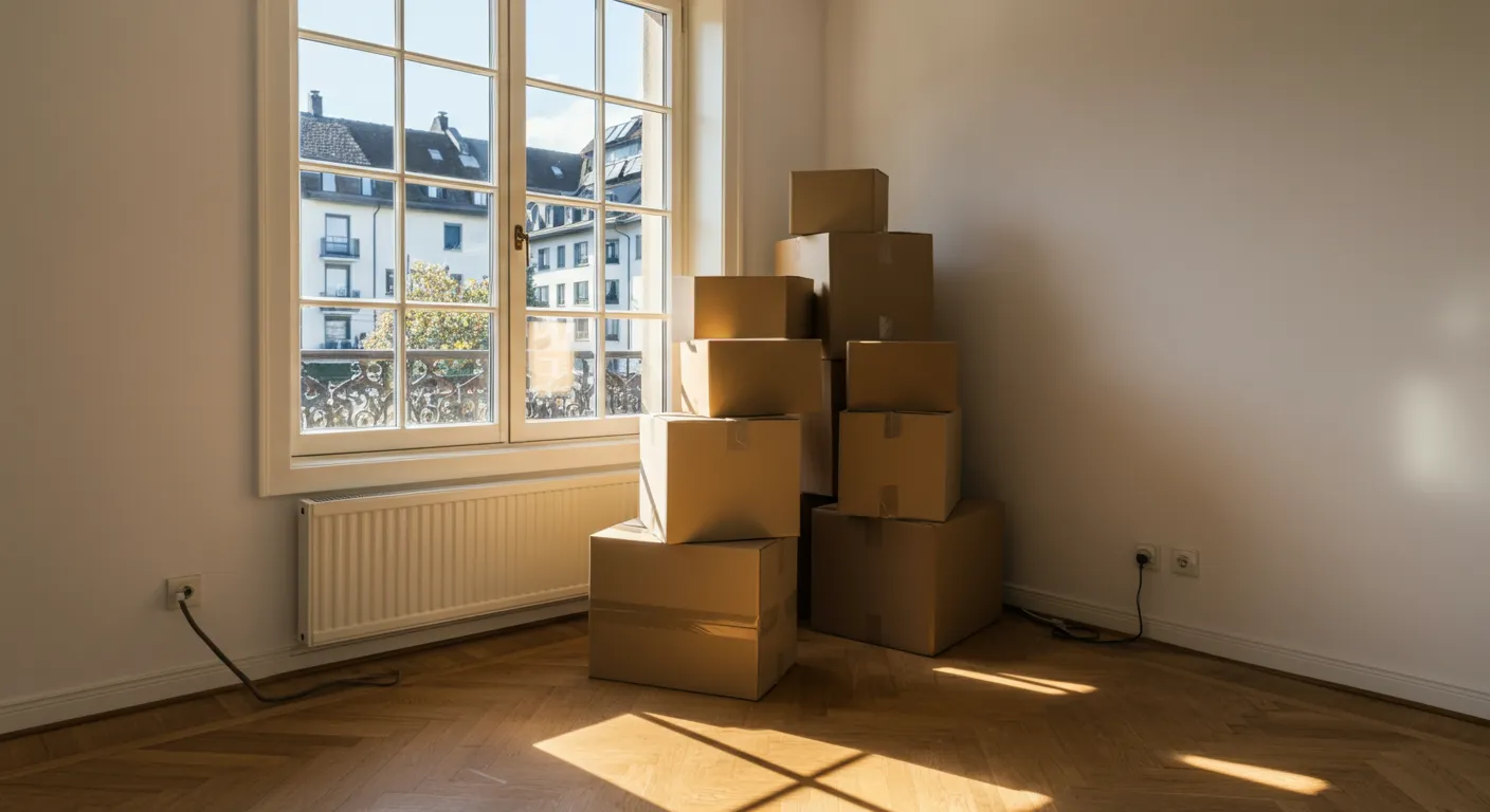 Moving boxes next to large window