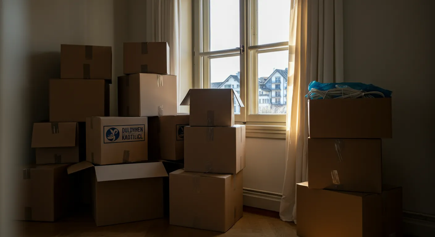 Moving boxes next to large window