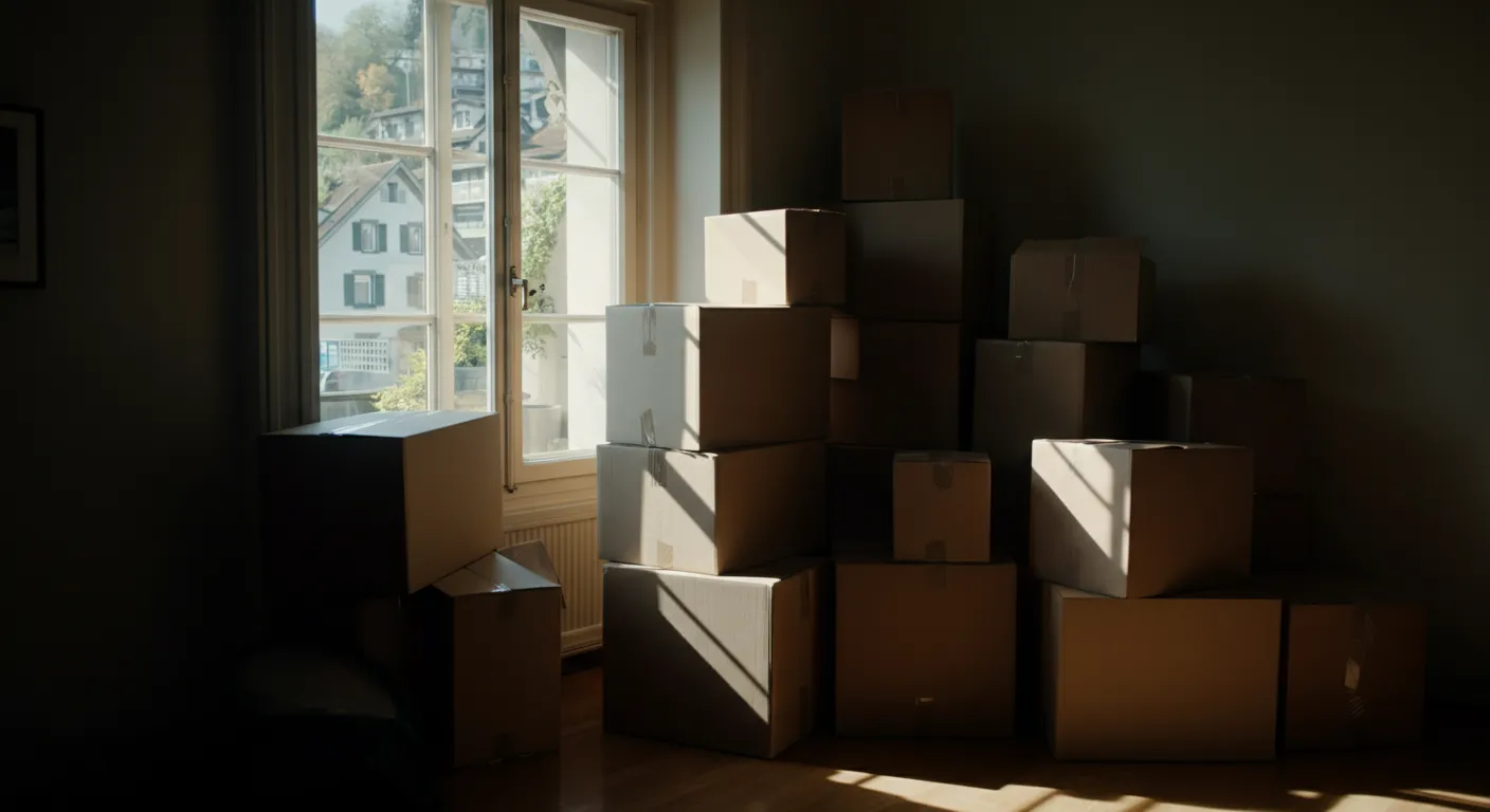 Moving boxes next to large window