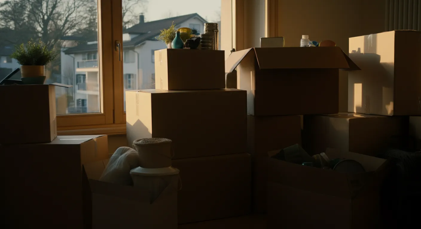 Moving boxes next to large window