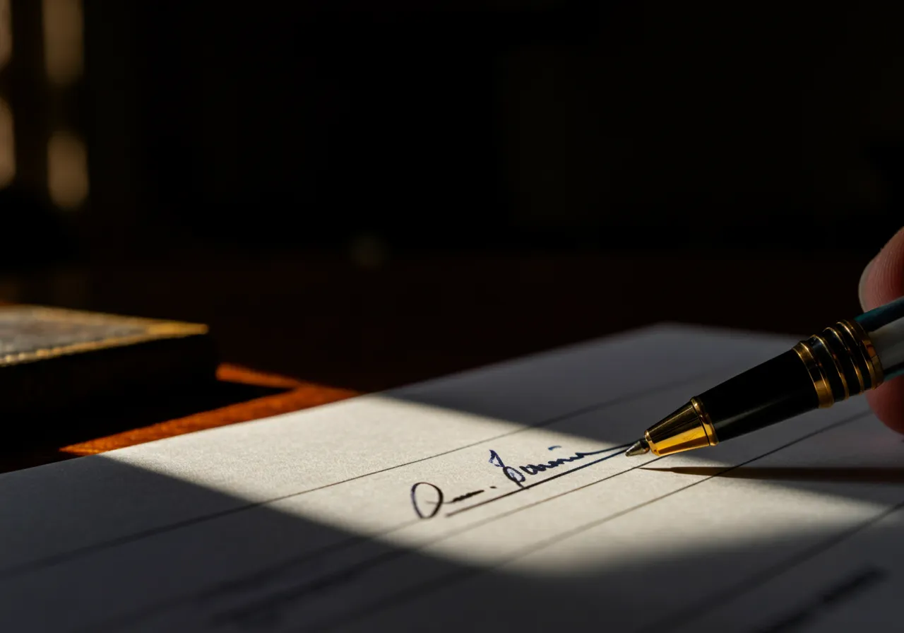 Pen on document signature line
