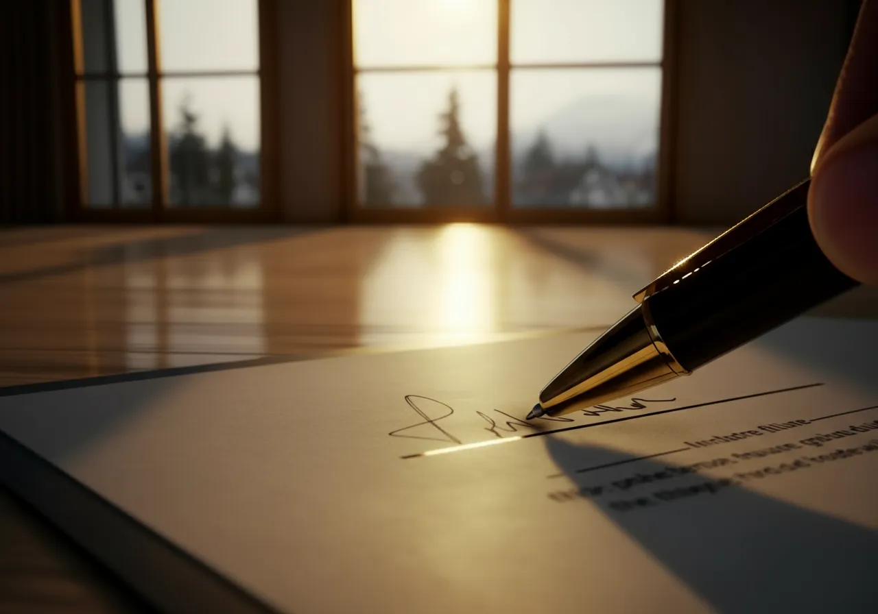 Pen on document signature line