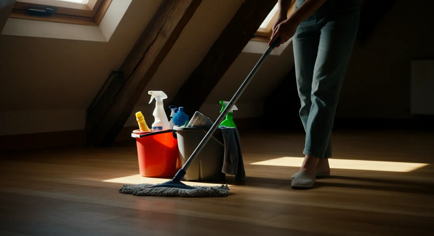 Person mopping floor in empty room