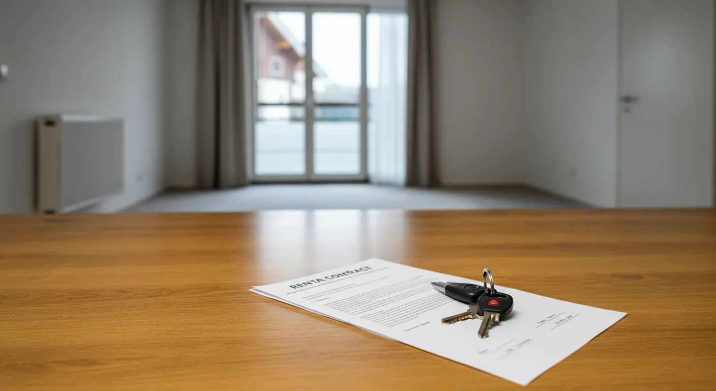 Rental contract and keys on table