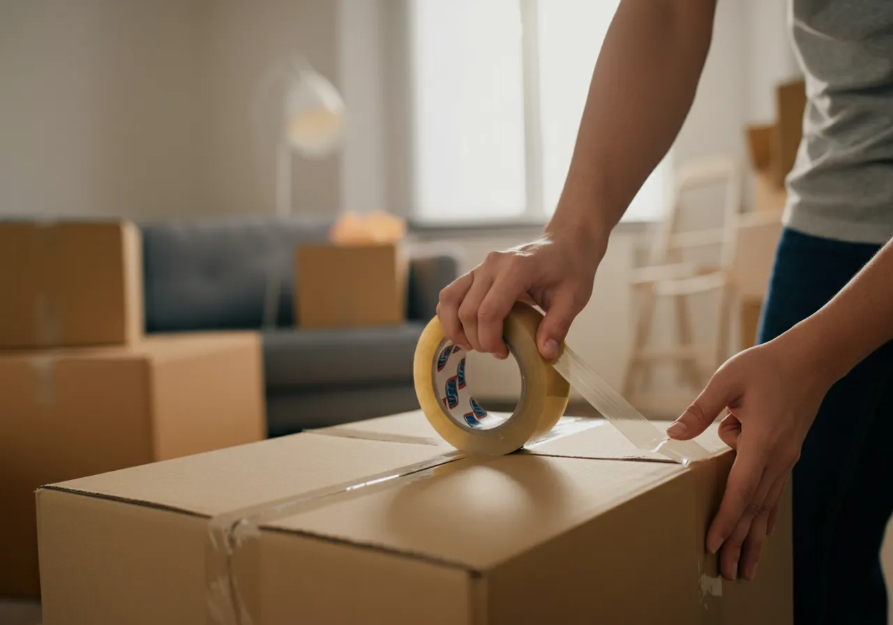 Sealing a moving box with tape