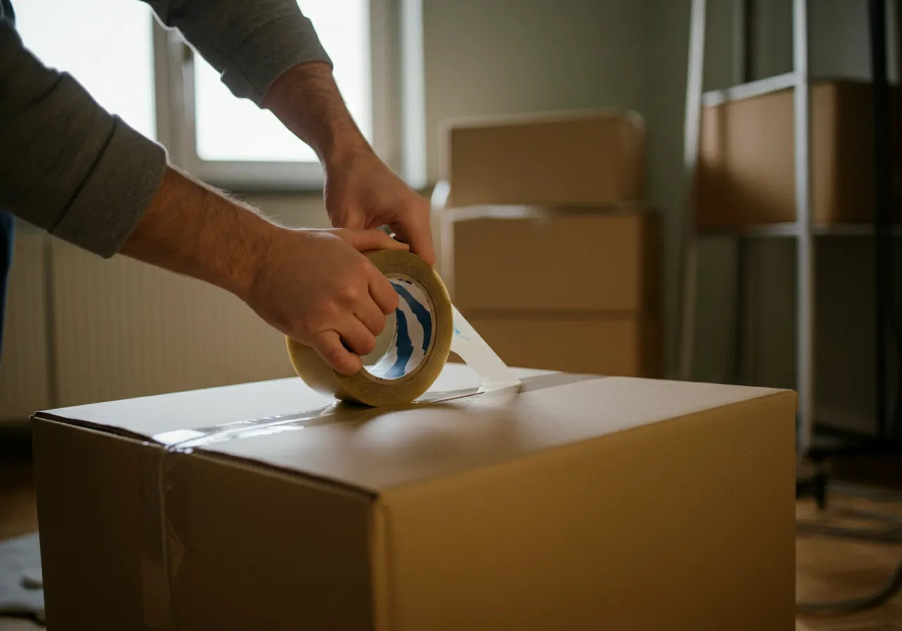 Sealing a moving box with tape