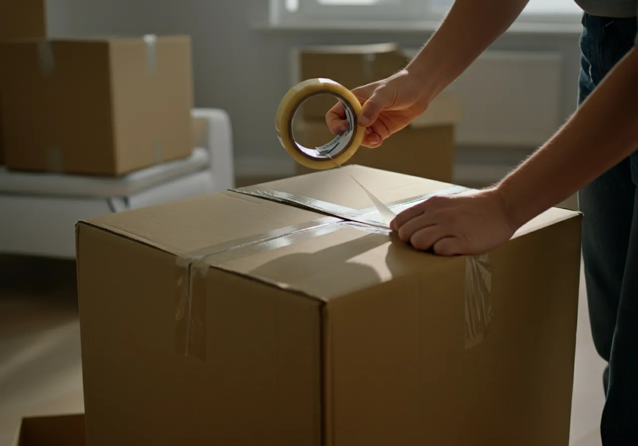 Sealing a moving box with tape