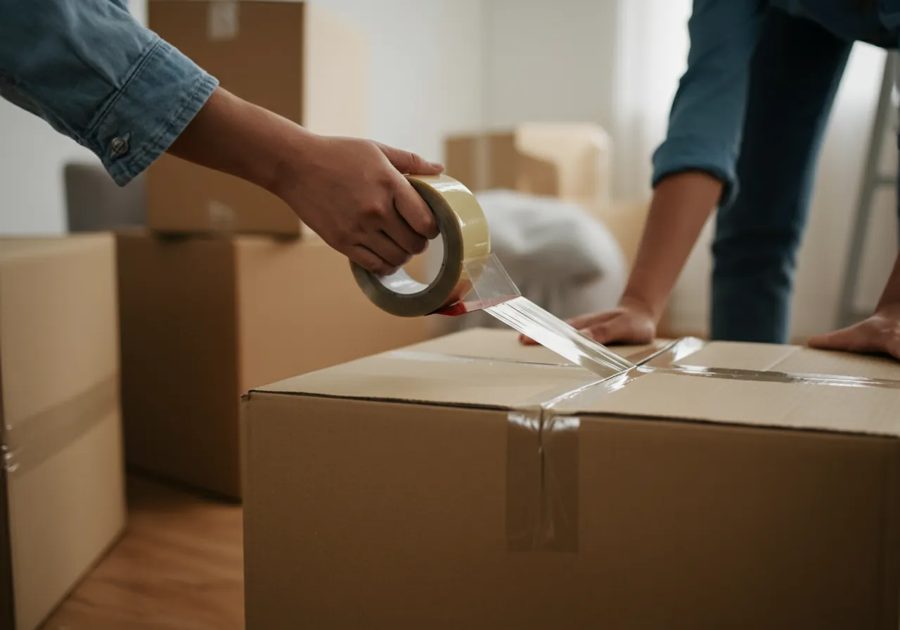 Sealing a moving box with tape