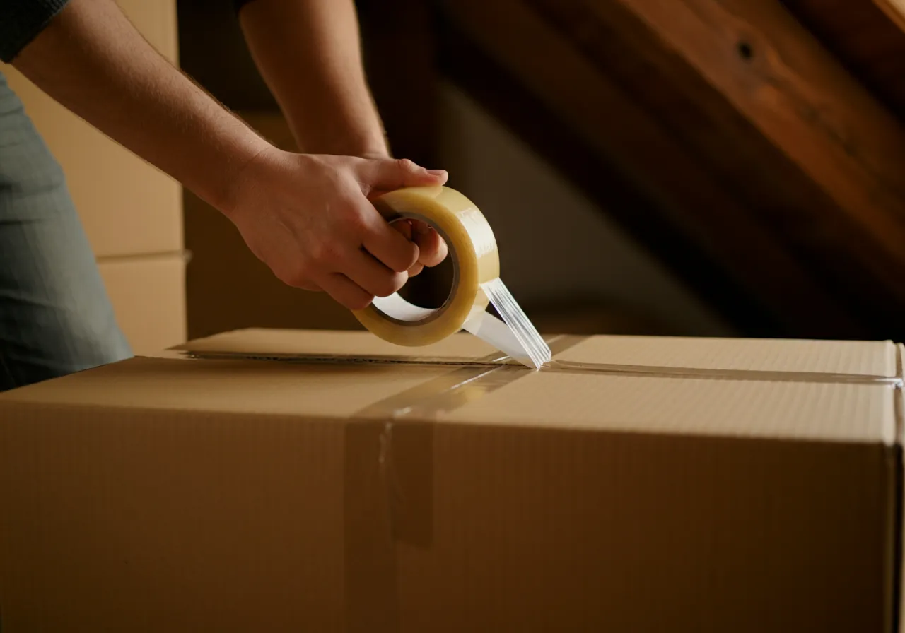Sealing a moving box with tape