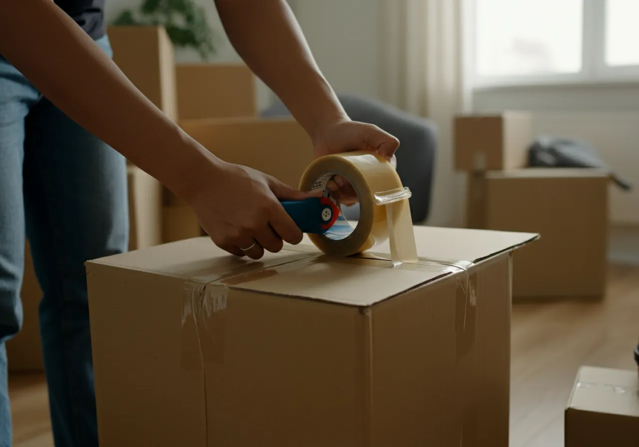 Sealing a moving box with tape