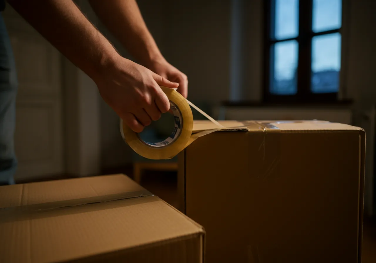 Sealing a moving box with tape